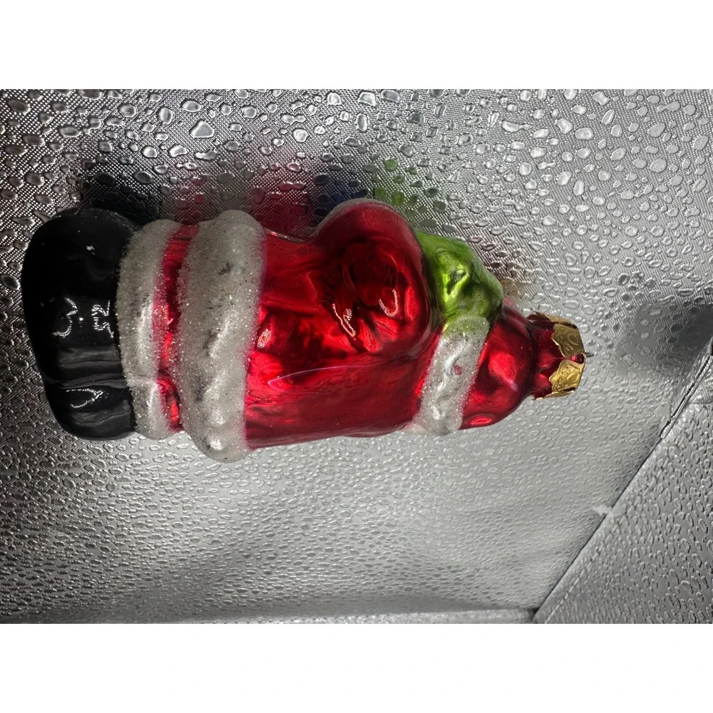 Vintage Blown Glass Santa Claus Ornament‎ Red Coat Glitter Trim Christmas